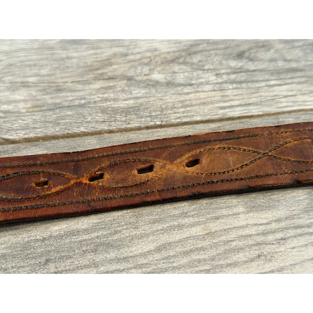 Tooled Leather Belt 32 Brown Stash Locket Buckle Western Hidden Pocket